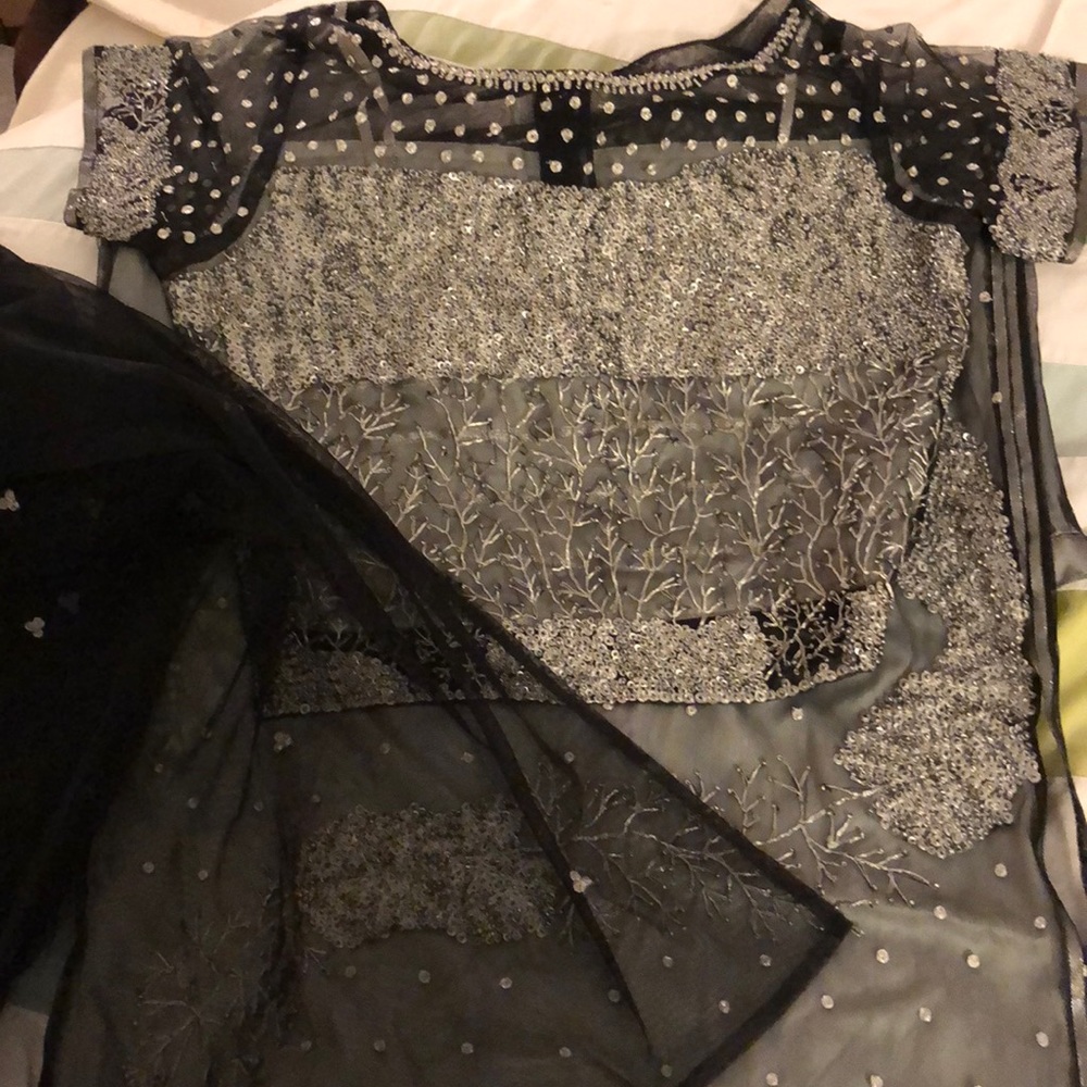 Black and Silver lengha Indian outfit Small